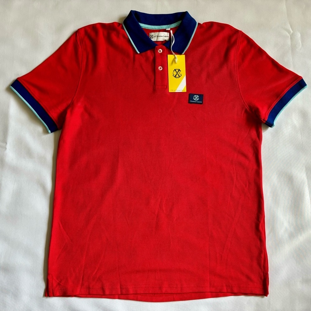 New Christian Lacroix Designer Men’s 100% Cotton Polo Shirt Size Large Baby Red